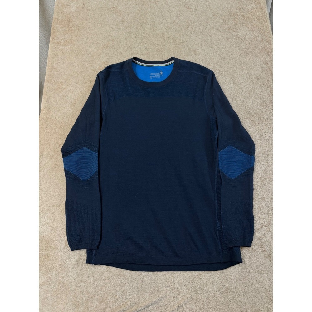 Smartwool Intraknit Merino Men L Navy Blue Long Sleeve Base Layer Elbow EUC